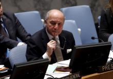 French Foreign Minister Laurent Fabius chairs a United Nations Security Council meeting on the Crisis in the Middle East in his capacity as the current President of the Council at U.N. headquarters in New York, March 27, 2015. PHOTO BY REUTERS/Mike Segar
