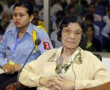 Ieng Thirith, former minister of social affairs of the communist Khmer Rouge regime, sits in the dock during her bail appeal hearing at the U.N. backed tribunal at the Extraordinary Chambers in the Courts of Cambodia (ECCC) on the outskirts of Phnom Penh, February 15, 2010. PHOTO BY REUTERS/Heng Sinith