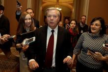 Senator Lindsey Graham (R-SC) speaks to reporters on Capitol Hill in Washington, U.S., January 19, 2018. PHOTO BY REUTERS/Yuri Gripas