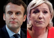 A combination picture shows portraits of the candidates who will run in the second round in the 2017 French presidential election, Emmanuel Macron (L), head of the political movement En Marche !, and Marine Le Pen, French National Front (FN) political party leader. Pictures taken March 11, 2017 (R) and February 21, 2017 (L). PHOTO BY REUTERS/Christian Hartmann