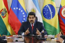 Venezuela's President Nicolas Maduro speaks to the Union of South American Nations' (UNASUR) foreign ministers at Miraflores palace in Caracas
