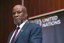 UN Humanitarian Coordinator in Nigeria Edward Kallon speaks during the launch of the 2018 Humanitarian Response Plan (HRP) for north-east Nigeria in Abuja, Nigeria, February 8, 2018. PHOTO BY REUTERS/Afolabi Sotunde