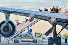A Boeing 747 with some 300 U.S. Marines, who are to attend a six-month training to learn about winter warfare, lands in Stjordal, Norway, January 16, 2017. PHOTO BY REUTERS/NTB Scanpix/Ned Alley
