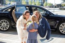 H.R.H. Crown Princess Mary arrives at Copenhagen Fashion Summit and is greeted by manager of Copenhagen Fashion Institute Eva Kruse, May 12, 2016. PHOTO BY REUTERS/Nikolai Linares