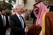 U.S. Defense Secretary James Mattis departs after meeting with Saudi Arabia's Deputy Crown Prince and Defense Minister Mohammed bin Salman at the Ministry of Defense in Riyadh, Saudi Arabia, April 19, 2017. PHOTO BY REUTERS/Jonathan Ernst