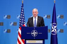 U.S. Secretary of Defense James Mattis speaks during a news conference after a NATO defence ministers meeting at the Alliance headquarters in Brussels, Belgium, October 4, 2018. PHOTO BY REUTERS/Francois Lenoir
