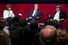 Colombian Foreign Minister Maria Angela Holguin and FARC leader Rodrigo Londono Echeverri, also known as Timoleon Jimenez or Timochenko, meet Norwegian Foreign Minister Borge Brende for a conversation about how they achieved peace after 52 years of armed conflict in Colombia, at Litteraturhuset in Oslo, Norway, June 15, 2017. PHOTO BY REUTERS/NTB Scanpix