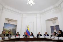 Delcy Rodriguez (C), president of the National Constituent Assembly, speaks during a meeting of the Truth Commission in Caracas, Venezuela, August 16, 2017. PHOTO BY REUTERS/Ueslei Marcelino