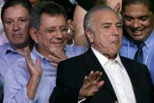 Brazil's Vice President Michel Temer (2nd R) gestures during the Brazilian Democratic Movement Party (PMDB) national convention in Brasilia, Brazil, March 12, 2016. PHOTO BY REUTERS/Ueslei Marcelino