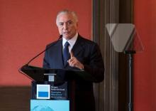 President of Brazil Michel Temer speaks during a visit to Norwegian Shipowners Association in Oslo, Norway, June 22, 2017. PHOTO BY REUTERS/Vidar Ruud/NTB Scanpix