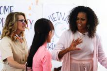 U.S. actor Julia Roberts and former fist lady Michelle Obama attend the Girls Opportunity Alliance program with Room to Read at the Can Giuoc Highschool in Long An province, Vietnam, December 9, 2019. PHOTO BY REUTERS/Yen Duong
