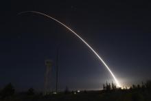 An unarmed Minuteman III intercontinental ballistic missile launches during an operational test from Vandenberg Air Force Base, California at 11:01 p.m on February 25, 2016. PHOTO BY REUTERS/Ian Dudley/U.S. Air Force photo