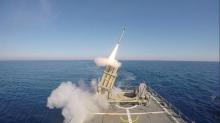 A screen-shot taken from Israel Defence Forces (IDF) handout video footage received on May 18, 2016, shows a test-firing of a version of Israel's Iron Dome missile interceptor that can be fired from the deck of a cruising navy ship, in Israel's territorial waters. PHOTO BY REUTERS