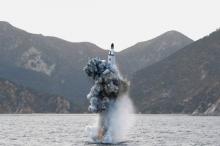 North Korean leader Kim Jong Un guides on the spot the underwater test-fire of strategic submarine ballistic missile in this undated photo released by North Korea's Korean Central News Agency (KCNA) in Pyongyang on April 24, 2016. PHOTO BY REUTERS