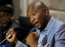 Mmusi Maimane, leader of the opposition Democratic Alliance (DA), speaks during a media briefing at Parliament in Cape Town, South Africa, February 12, 2018. PHOTO BY REUTERS/Sumaya Hisham