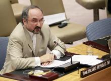 Iran's Ambassador to the U.N. Mohammad Khazaee speaks before the U.N. Security Council at the U.N. Headquarters in New York