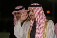 Saudi Prince Ahmed bin Abdul-Aziz (R), brother of Saudi King Abdullah, and Saudi Prince Mohammed bin Nayef are greeted upon their arrival at the graduation ceremony of police cadets at the Public Security Training City in Riyadh, February 28, 2012. PHOTO BY REUTERS/Fahad Shadeed
