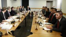 U.S. Assistant Secretary of State for Western Hemisphere Affairs Roberta Jacobson (3rdL), head of the U.S. delegation; and Josefina Vidal (4thR), director general of the U.S. Division of the Ministry of Foreign Affairs and head of the Cuban delegation, meet with their delegations at the State Department in Washington, February 27, 2015. PHOTO BY REUTERS/Gary Cameron