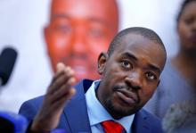 Zimbabwean opposition (MDC) leader and presidential candidate Nelson Chamisa speaks after the announcement of election results in Harare, Zimbabwe, Aug. 3, 2018. PHOTO BY REUTERS/Philimon Bulawayo