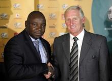 Former SAFA (South African football association) president Kirsten Nematandani (L) with Gordon Igesund, Johannesburg, June 30, 2012. PHOTO BY REUTERS/Siphiwe Sibeko