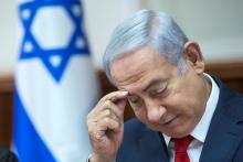 Israeli Prime Minister Benjamin Netanyahu attends the weekly cabinet meeting at his office in Jerusalem, August 12, 2018. PHOTO BY REUTERS/Jim Hollander