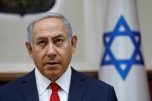 Israeli Prime Minister Benjamin Netanyahu attends the weekly cabinet meeting at his office in Jerusalem, July 8, 2018. PHOTO BY REUTERS/Abir Sultan