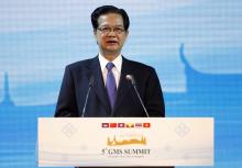 Vietnam's Prime Minister Nguyen Tan Dung speaks during the opening ceremony of the 5th Greater Mekong Subregion (GMS) Summit at a hotel in Bangkok, December 20, 2014. PHOTO BY REUTERS/Chaiwat Subprasom