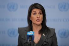 U.S. Ambassador to the United Nations Nikki Haley speaks at UN headquarters in New York, U.S., January 2, 2018. PHOTO BY REUTERS/Lucas Jackson