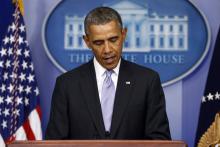 U.S. President Barack Obama delivers remarks on the situation in Ukraine from the press briefing room at the White House in Washington