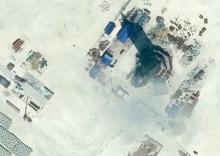 An octagonal tower with a conical feature at its top, located on the northeast side of Subi Reef was nearly complete measuring 40 feet on each side and 90 to 100 feet tall in this Center for Strategic and International Studies (CSIS) Asia Maritime Transparency Initiative, January 8, 2016. PHOTO BY REUTERS/CSIS Asia Maritime Transparency Initiative