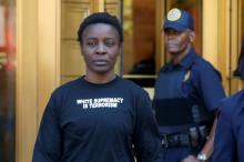 Patricia Okoumou walks out of federal court from her arraignment, a day after authorities say she scaled the stone pedestal of the Statue of Liberty to protest U.S. immigration policy, in Manhattan, New York, U.S., July 5, 2018. PHOTO BY REUTERS/Shannon Stapleton