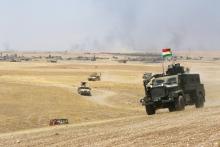 Military vehicles of the Kurdish Peshmerga forces are seen on the southeast of Mosul , Iraq, August 14, 2016. PHOTO BY REUTERS/Azad Lashkari
