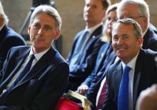 Britain's Chancellor of the Exchequer Philip Hammond and Secretary of State for International Trade Liam Fox attend Prime Minister Theresa May's election manifesto launch in Halifax, May 18, 2017. PHOTO BY REUTERS/Phil Noble