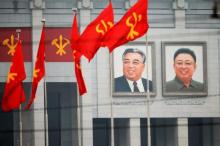 Pictures of former North Korean leaders Kim Il Sung and Kim Jong Il decorate the April 25 House of Culture, the venue of Workers' Party of Korea (WPK) congress in Pyongyang, North Korea May 6, 2016. PHOTO BY REUTERS/Damir Sagolj