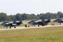 U.S. Air Force F-15C Eagle fighters deployed to NATO Baltic air policing mission are parked in the military air field in Siauliai, Lithuania, August 30, 2017. PHOTO BY REUTERS/Ints Kalnins