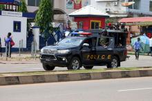A police vehicle drives along Banex road after dispersing members of the Islamic Movement of Nigeria (IMN) from the street in Abuja, Nigeria, July 23, 2019. PHOTO BY REUTERS/Afolabi Sotunde