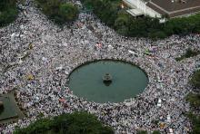 Members of Muslim groups attend a protest against Jakarta Governor Basuki Tjahaja Purnama in Jakarta, Indonesia, November 4, 2016. PHOTO BY REUTERS/Beawiharta