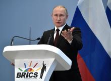 Russia's President Vladimir Putin speaks during a news conference following the BRICS summit in Johannesburg, South Africa, July 27, 2018. PHOTO BY REUTERS/Sputnik/Alexei Nikolsky/Kremlin