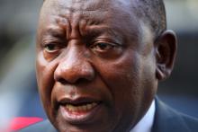 South Africa's President Cyril Ramaphosa speaks after his meeting with Britain's Prime Minister Theresa May in Downing Street, London, April 17, 2018. REUTERS/Hannah McKay/