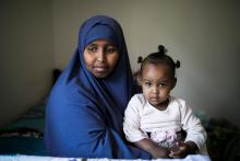 Ramlo Ali Noor, whose immediate family is affected by the Trump administration's cap on refugee numbers, poses at her apartment with her daughter Sumayo in Columbus, Ohio, U.S., September 27, 2019. PHOTO BY REUTERS/Maddie McGarvey