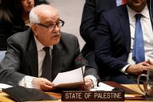 Permanent Observer for the State of Palestine to the U.N. Riyad Mansour addresses the U.N. Security Council meeting on the situation in the Middle East, including the Palestine, at the United Nations Headquarters in New York, U.S., December 8, 2017. PHOTO BY REUTERS/Brendan McDermid