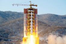 A North Korean long-range rocket is launched into the air at the Sohae rocket launch site, North Korea, in this photo released by Kyodo, February 7, 2016. PHOTO BY REUTERS/Kyodo