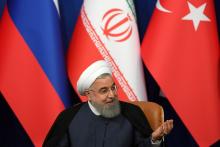 Iranian President Hassan Rouhani speaks during a news conference in Tehran, Iran, September 7, 2018. PHOTO BY REUTERS/Kirill Kudryavtsev/Pool