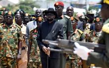 South Sudan's President Salva Kiir arrives to receive the dead body of army chief General James Ajongo Mawut, at Juba airport, South Sudan, April 23, 2018. PHOTO BY REUTERS/Samir Bol