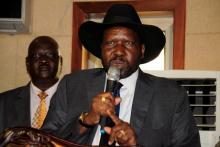 South Sudan's President Salva Kiir addresses delegates during the swearing-in ceremony of First Vice President Taban Deng Gai at the Presidential Palace in the capital of Juba, South Sudan, July 26, 2016. PHOTO BY REUTERS/Jok Solomun