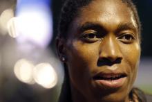 South African athlete Caster Semenya speaks with journalists after she raced during a 2,000 metres for the first time after her ban due to elevated testosterone levels, at a small meeting in Montreuil, near Paris, France, June 11, 2019. PHOTO BY REUTERS/Philippe Wojazer