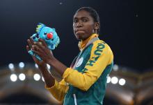 Gold medalist Caster Semenya of South Africa on the podium. PHOTO BY REUTERS/Athit Perawongmetha