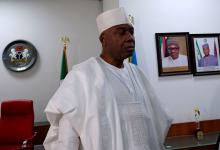 Nigeria's Senate President Bukola Saraki speaks in his office in Abuja, Nigeria, after senators defected from President Buhari's ruling All Progressives Congress, July 24, 2018. PHOTO BY REUTERS/Paul Carsten