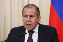Russian Foreign Minister Sergei Lavrov attends a news conference after a meeting with his Japanese counterpart Taro Kono in Moscow, Russia, November 24, 2017. PHOTO BY REUTERS/Sergei Karpukhin