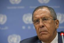 Russian Foreign Minister Sergei Lavrov speaks during a news conference on the sidelines of the the 69th U.N. General Assembly at U.N. Headquarters in New York